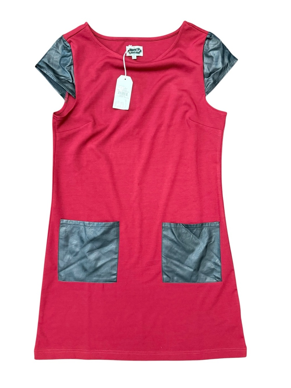 Mud Pie Madeline Red Black Faux Leather Shift Dress NWT Small 4-6